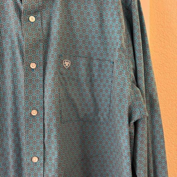 Ariat Men’s Button Up Collared Long Sleeve Cotton Shirt Stretch Blue Size Large - Picture 7 of 7